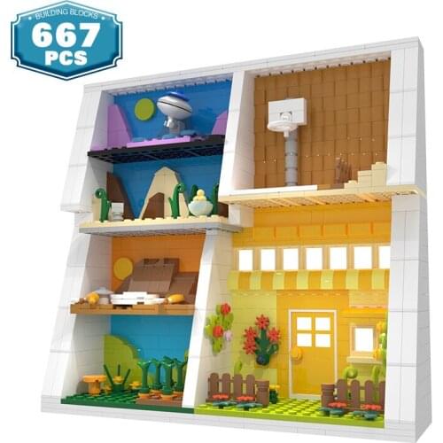 MOC Constructor Anime Apartment Building Blocks Kits Toy Friend Room Brick Decoration Ideas DIY Toys for Girls Xmas Gifts