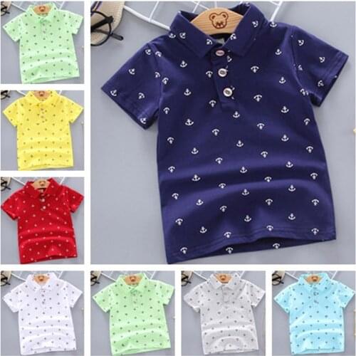 Summer Polo Shirt Baby Boys Girl Short Sleeved Lapel Clothes Kids Cotton Print Breathable Tops Childrens Clothing 12M-5Y