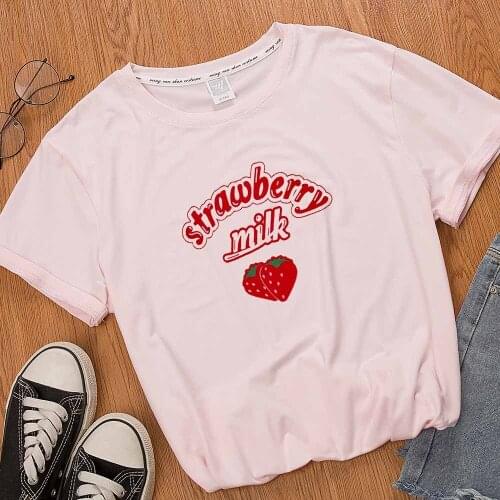 Strawberry Milk Sweet T Shirt Cute Short Sleeve Tops Graphic T Shirts Oversized Letter New Fashion Summer Aesthetic Clothes