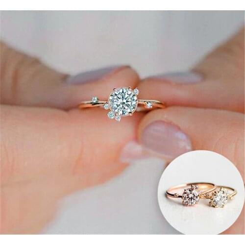 Minimalist Cute Small Crystal Stone Rings For Women Thin Ring Yellow/Rose Gold Color Dainty White Zircon Stacking Wedding Rings