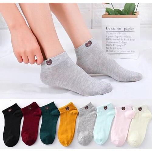 Fashion Socks Woman 2019 New Spring 1 Pair Ankle Socks Girls Cotton Color Novelty Women Fashion Bear Casual Socks Lady