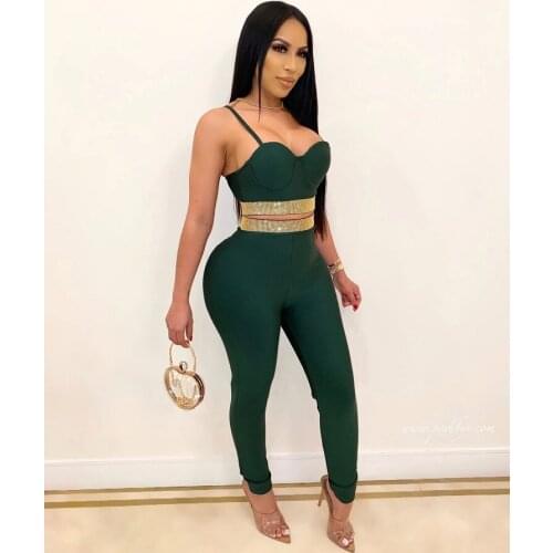 Moonccloset1 Top Quality Bandage Set Elegant Party Dress Red Jumpsuit Women Two Piece Suit Christmas Party Outfit