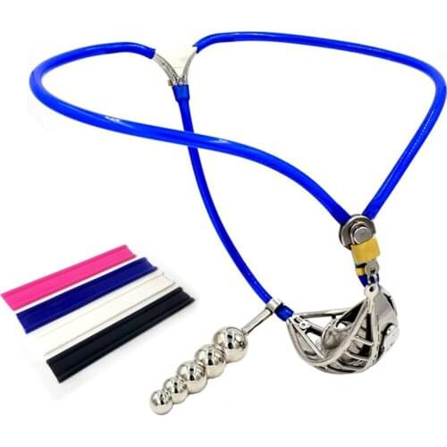 Male Chastity Belts Stainless Steel Bondage Penis Lock Hollow Cock Cage with Anal Plug Chastity Device Sex Toys for Men G7-92B