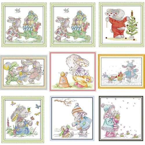 Patch Rabbit Series Cross Stitch Kits DIY Cartoon Cute Animal Pattern 14CT 11CT Counting Embroidery Set Needlework Fabric Crafts