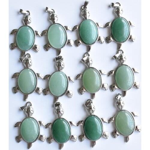 Wholesale 12pcs/lot good quality natural green aventurine alloy turtle shape pendants for necklace jewelry making free shipping