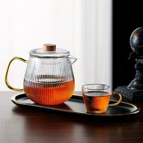 Transparent Glass Teapot Heat Resistant Tea Pot With Filter and Handle Household Tea Water Separation Kettle Coffee Jug Tea Set