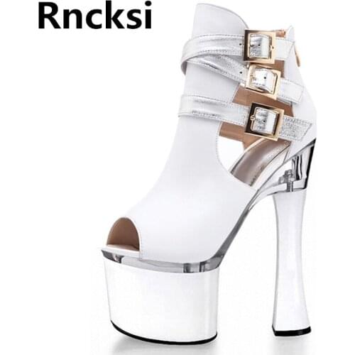 Rncksi Sexy Womens 18cm Square Heels Party Shoes Party Sandals Patform 18cm High Heels Pole Dance Sandals