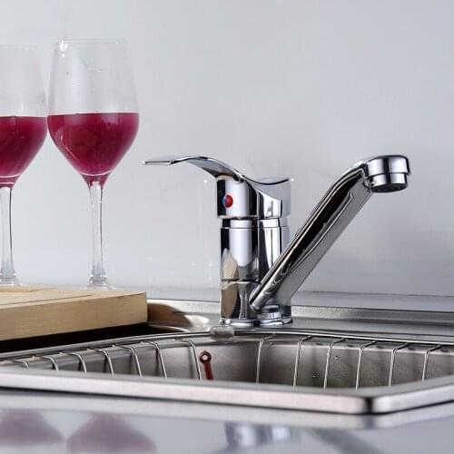 Kitchen Faucet Single Handle Brass Chrome Silver Kitchen Tap Single Hole Sink Tap Deck Mounted Faucets Hot Cold Water Mixer Tap