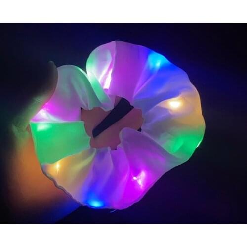 New Girls LED Luminous Scrunchies Hairband Ponytail Holder Headwear Elastic Hair Bands Solid Color Hair Biardr Accessories