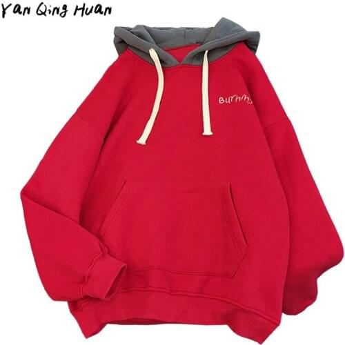 Hoodie Thickening Plus Velvet Womens Embroidery Letters Harajuku Autumn And Winter Long-sleeved Korean Loose Tops Hoodie Coat