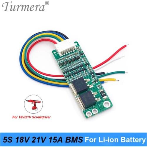 Turmera 5S 18V 21V 15A BMS Lithium Battery Board with Balancing for 21V 18V Screwdriver Shurika and Vacuum Cleaner Battery Pack