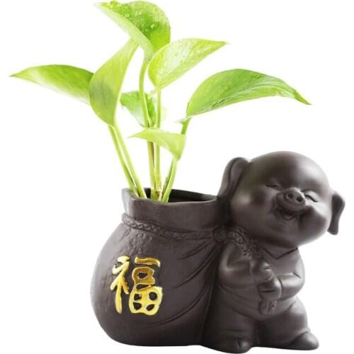 Creative Pig Purple Sand Tea Favorite Ornaments Water Culture Vase Of Green Pineapple Household Ornaments