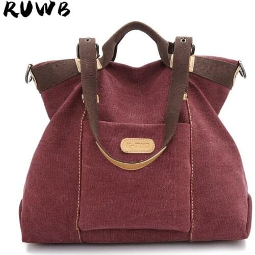 RUWB 2021 Spring Leisure Canvas Bag Women Retro Large Capacity Shoulder Messenger Bag Ladies Casual Travel Tote Bags Sac A Main