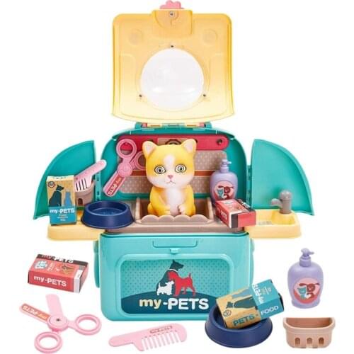 Vet Toys for Kids Pet Care Role Play Set Cat Carrier Educational Grooming Feeding Toys with Backpack Gift