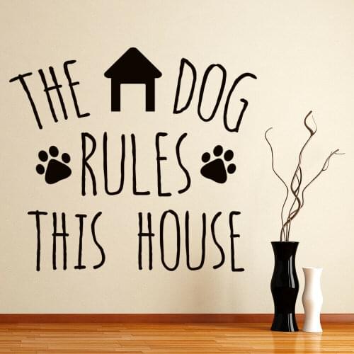 Pet Quote Wall Decal The Dog Rules Paw Print Art Lettering Vinyl Window Stickers Pets Store Family House Decor Removable M898