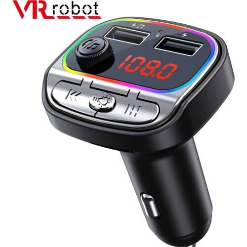 VR robot Car FM Transmitter Bluetooth 5.0 MP3 Audio Player Wireless Handsfree Car Kit with U Disk Play 5V 3.1A Fast USB Charger