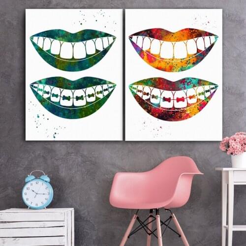 WANGART laugh Teeth Print Surgical Instrument Canvas Art tooth art Wall Picture For Medical Education Office Home Decor