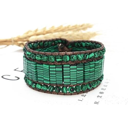 Green Malachite Beads Cuff Bracelet Bangles for Women Boho 3 Rows Wrap Bracelets Handmade Geometric Fashion Jewelry Dropshipping