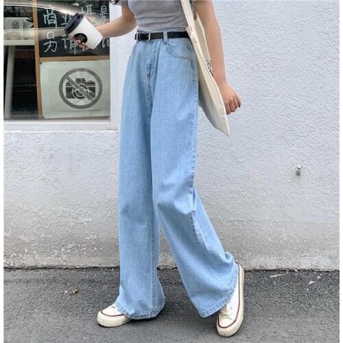 Women jeans high waist wide leg clothes denim blue streetwear retro quality 2020 fashion Harajuku straight pants