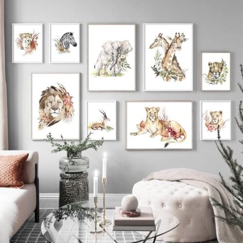 Giraffe Lion Tiger Zebra Elephant Leopard Nordic Posters And Prints Wall Art Canvas Painting Wall Pictures For Living Room Decor