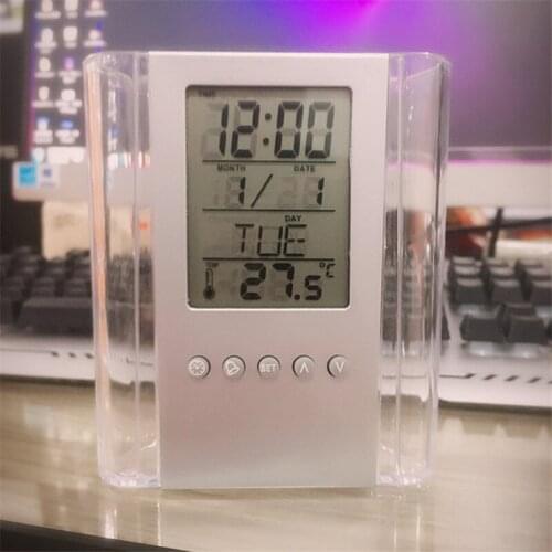 100pcs Multifunction pen holder Desktop Transparent Alarm Clock Electrical Digital Pen Pencil Vase Holder Organizer Decoration