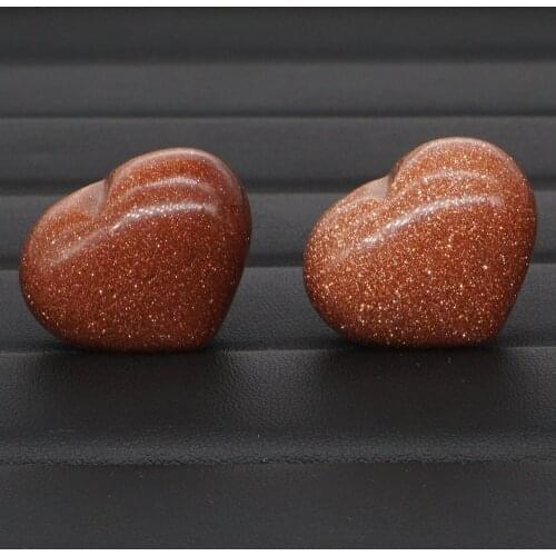 2Pcs Red Goldstone Sand Crystal Carved 1.2" Heart Shaped Palm Stone Reiki Healing Love Gemstone Gift