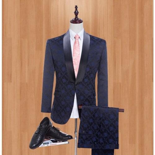 2020 Tailored Man Suit Shawl Lapel Groom Tuxedos Printed Groomsman Suit Worsted Floral Print Wool Business Suit Jacket+pants