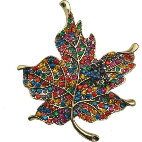 2020 Fashion Jewelry Luxury Gold Plated Colorful Crystal Rhinestone Maple Leaf Brooch Broches Vintage Brooches For Women
