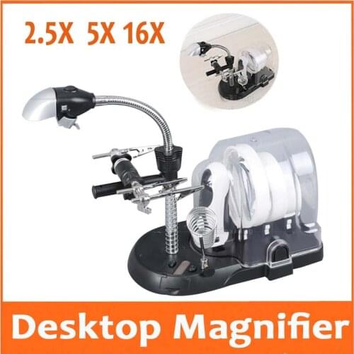 2X 5X 16X 3pcs Lens LED Illuminated Desttop Table Lamp Light Handheld Magnifier Magnifying Glass Reading Watch Cellphone Repair