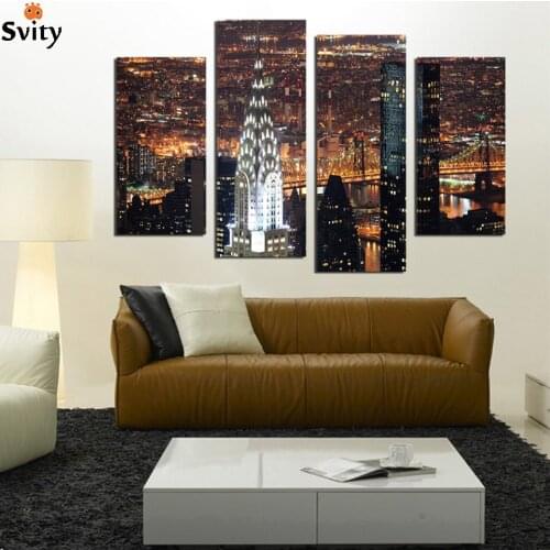 4Pieces landscape colored city night picture Wall Art Home Decor for living room,HD CANVAS PRINT, Poster Picture NO FRAMED