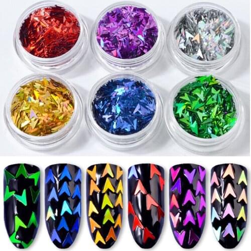 6Pcs/set Laser Colorful Arrow Glitter Nail Sequins Untrl-thin Flakes 3d DIY Charm Paillette Shiny Manicure Nail Art Decorations