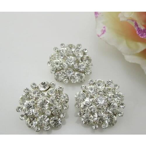 BT76 25mm)20pcs Beautiful Clear Rhinestone Crystal Button Silver Tone Emebellishment