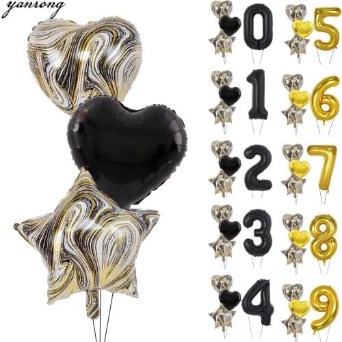 Black Gold 32inch Digital Balloons Agate Helium foil Marble Birthday Valentines Day Wedding Baby Shower Party Decorations