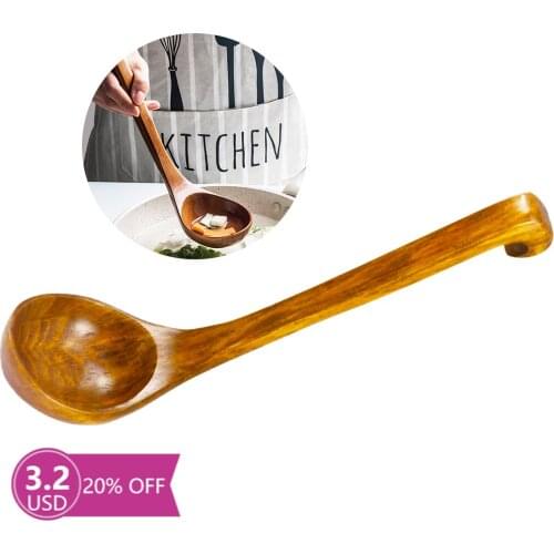 Wooden Spoon with Hook and Long Handle Kitchen Tableware Can Hold Soup Sauce Sauce Spoon Suitable for Home/Restaurant/Buffet