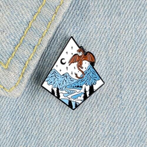 Cartoon Moonlight Dragon Enamel Pins Custom Peak River Brooches Clothes Button Badge Cool Animal Jewelry Gift for Kids Friends