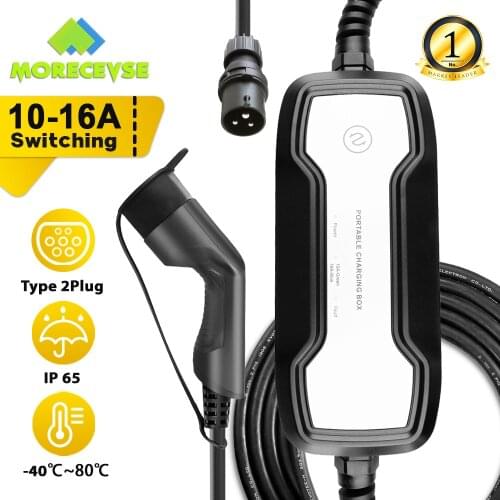 EVSE Type 2 Portable EV Charging Box Cable Switchable Current 10/16A 3.6KW CEE Electric Vehicle Car Charger IEC 62196-2 6m