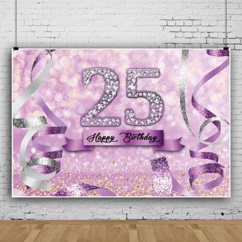 25 Years Old Purple Ribbon Birthday Background for Portrait Photography Party Decors Backdrops Photocall Studio Accessories