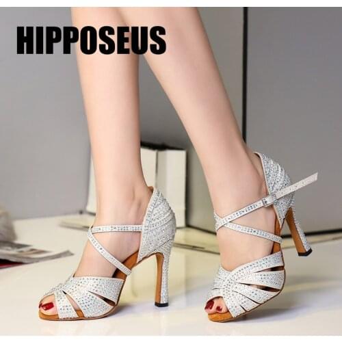 HIPPOSEUS Latin Dance-Shoes For Girl Women Ballroom Dance Shoes Ladies Modern Tango Jazz Dancing Shoes Rhinestone Salsa Sandrals