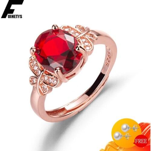 Trendy Ring 925 Silver Jewelry for Women Oval Ruby Zircon Gemstone Butterfly Shape Finger Rings Wedding Engagement Accessories