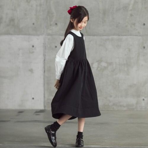Girls Preppy Style Chlothing Sets School Childrens College Wind Uniform Baby Cotton Shirt+ Strap Dress 2pcs Clothes Sets CL453