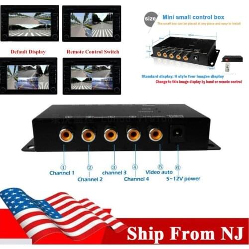Ship From USA Universal Car 4 Way Camera Parking Camera Split-Screen Image Control Box For Left Right Front Rear Converter