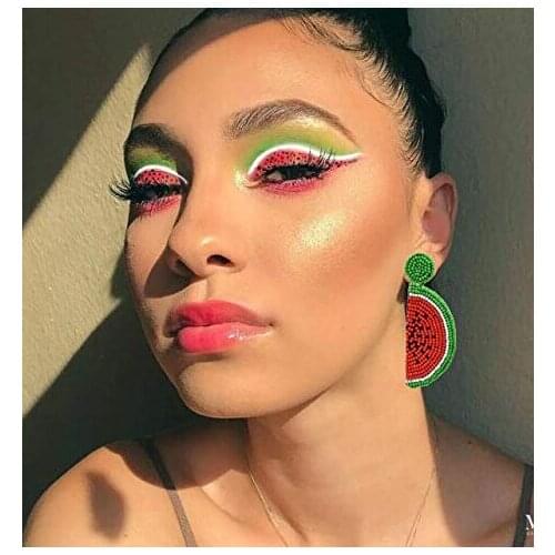 Korean Green Red Resin Bead Cherry Watermelon Drop Earrings For Women Sweet Fruit Crystal Earring Summer Beach Holiday Jewelry