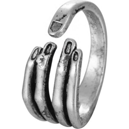 Creative Retro Finger Palm Opening Metal Ring Punk Hip Hop Silver Color Ring Accessories Fashion Womens Party Jewelry