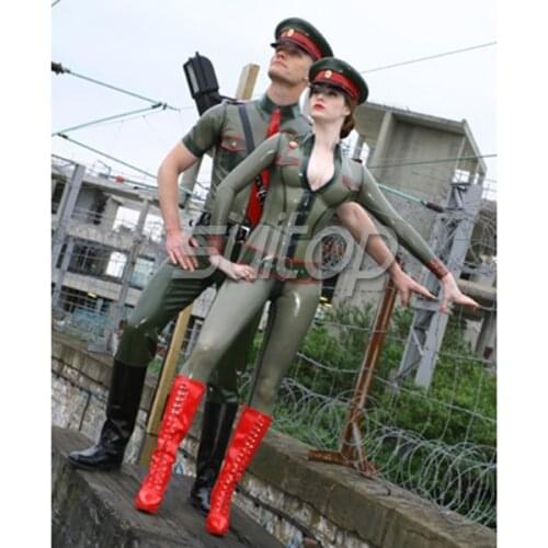 Latex cosplay army womens uniforms rubber military body suit skinny Police sexy catsuits custom
