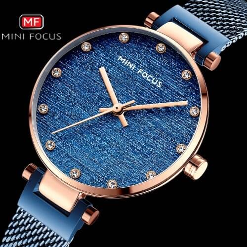 MINIFOCUS Women Quartz Watches Top Luxury Rose Golden Ladies Watch Steel Mesh Strap Simple Dress Relogio Feminino Waterproof