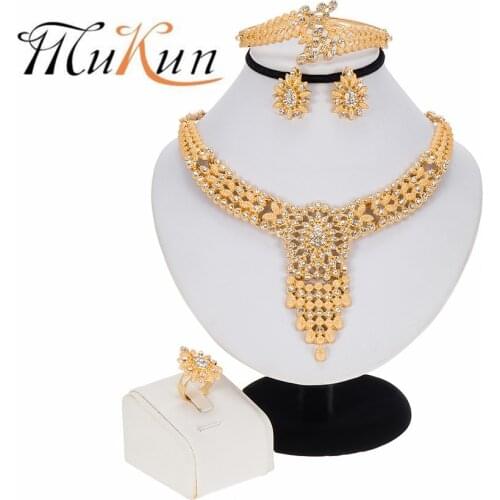 MUKUN 2020 Bridal Gift African Wedding Crystal Necklace Bracelet Earrings Ring Sets Dubai Fashion Big Jewelry Set For Woman