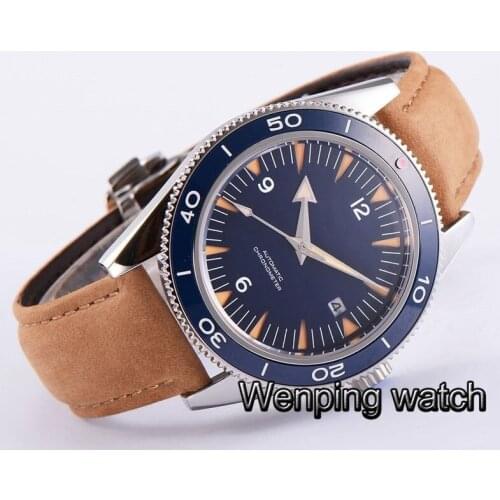 41mm Corgeut mens luxury mechanical watch sapphire glass ceramic bezel blue dial date luminous automatic waterproof watch