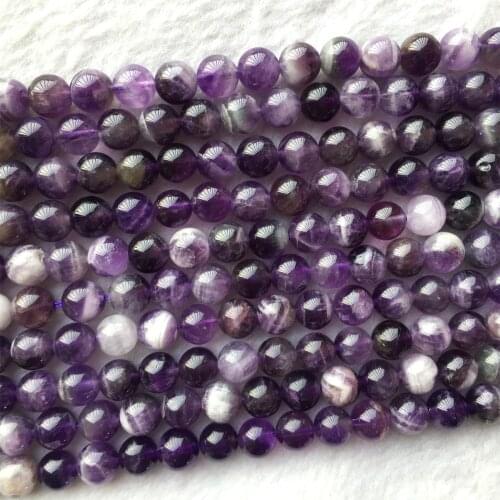 Natural Genuine Purple White Amethyst Smooth Round Loose Jewelry Necklaces Bracelets Gemstone Beads 6-12mm 15" 05984