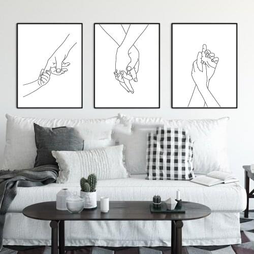 Nordic Holding Hands Line Art Sketch Couple Hands Poster Wall Canvas Paintings Drawing Posters Prints Decoration for Livingroom