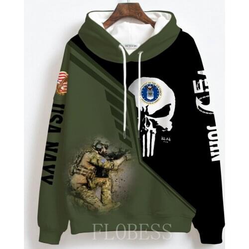 New 2021 Custom Skull United States Navy Veteran All Over Printed Hoodie Military Sweatshirts Pullovers Hooded Jacket